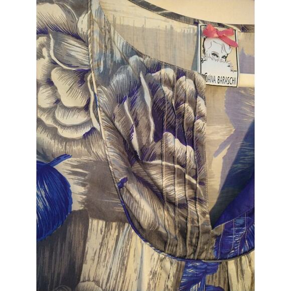 Yoana Baraschi Silk Floral Shift Dress Blue Beige Split V-Neck Pockets Size S - Picture 5 of 13